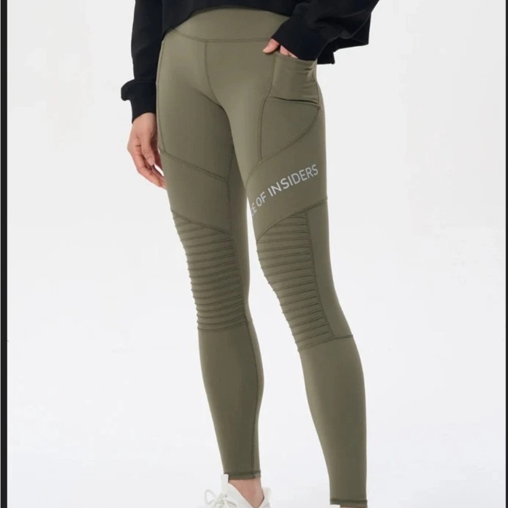 Voice of Insiders Side Pocket Moto Leggings in Olive Green Women's Size S NEW